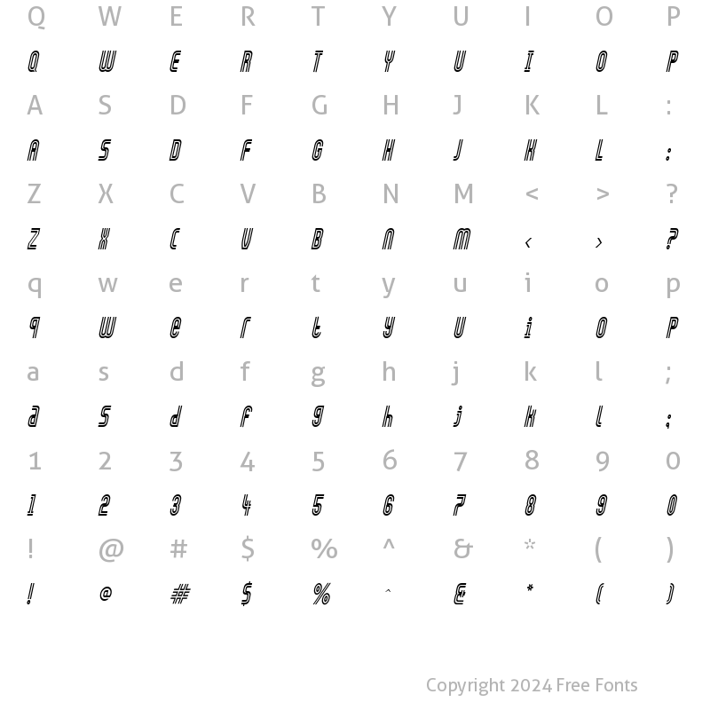 Character Map of Arch-Condensed Italic