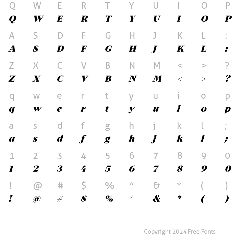 Character Map of Archeron Pro Heavy italic