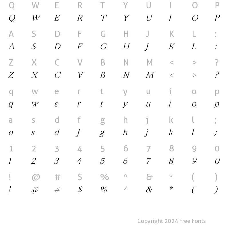 Character Map of Archeron Pro Light italic