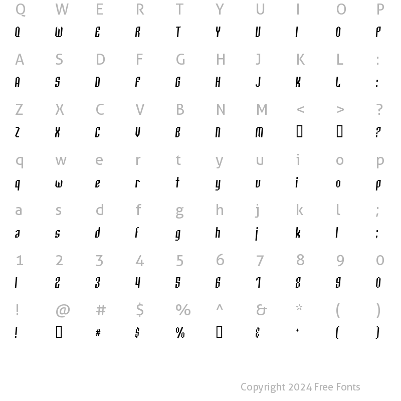 Character Map of Archery Black Condensed Italic