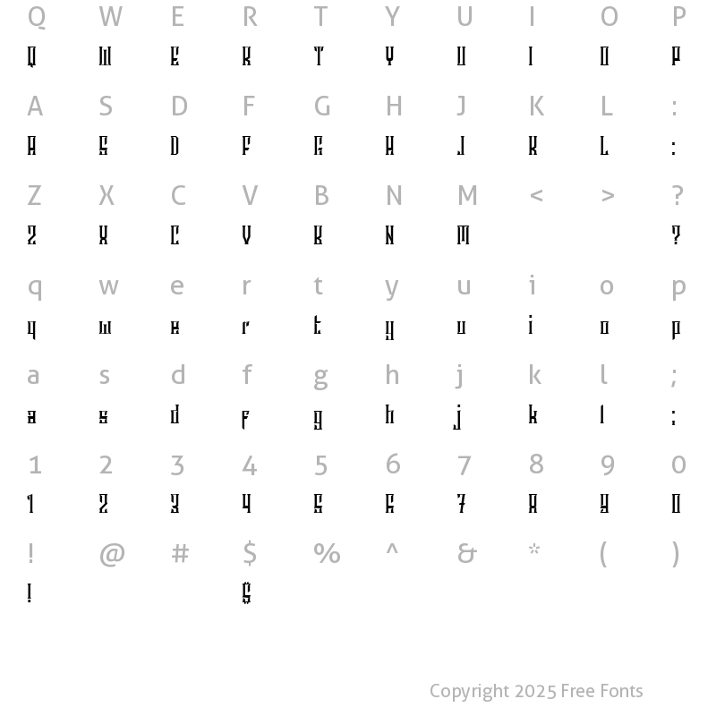 Character Map of Archipelago Thin Condensed