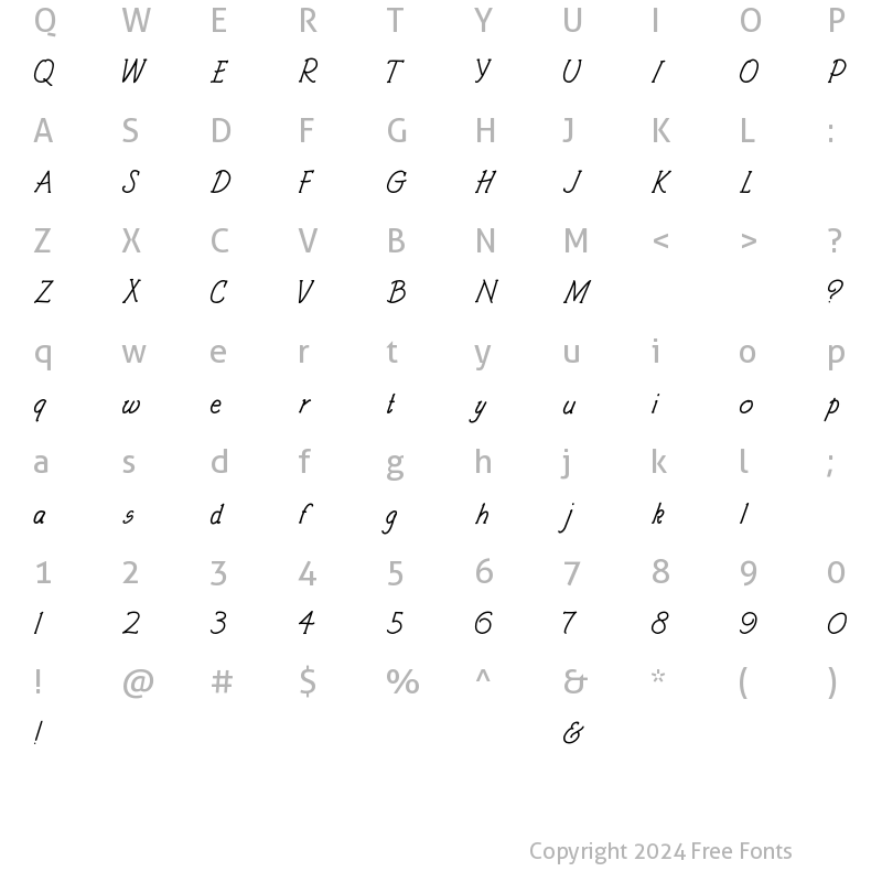 Character Map of Architects and Draftsmen Regular Italic