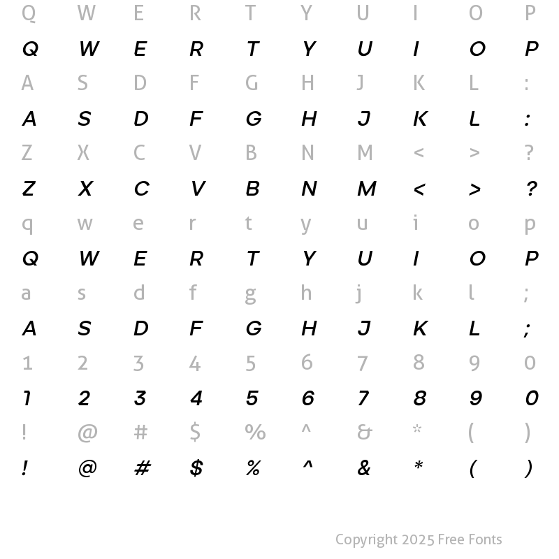Character Map of ArdelaEdgeX01-BoldItalic Regular