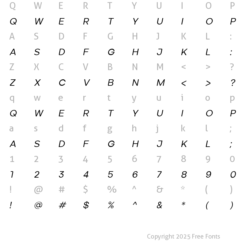 Character Map of ArdelaEdgeX01-MediumItalic Regular