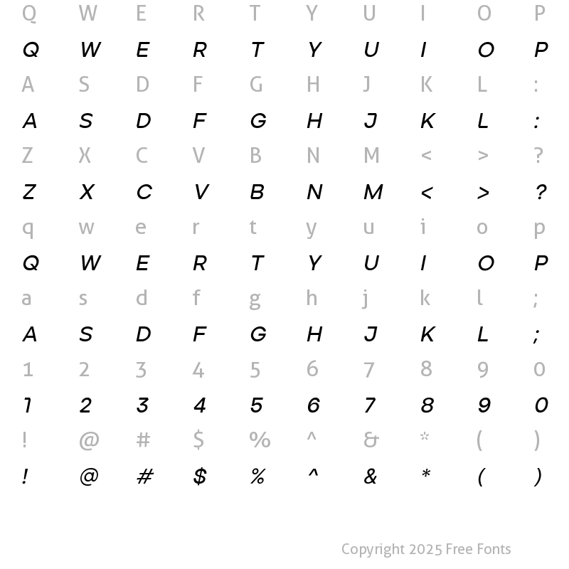 Character Map of ArdelaEdgeX01-SemiBoldItalic Regular