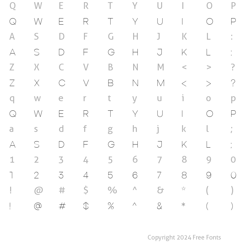 Character Map of ArdelaEdgeX01-Thin Regular