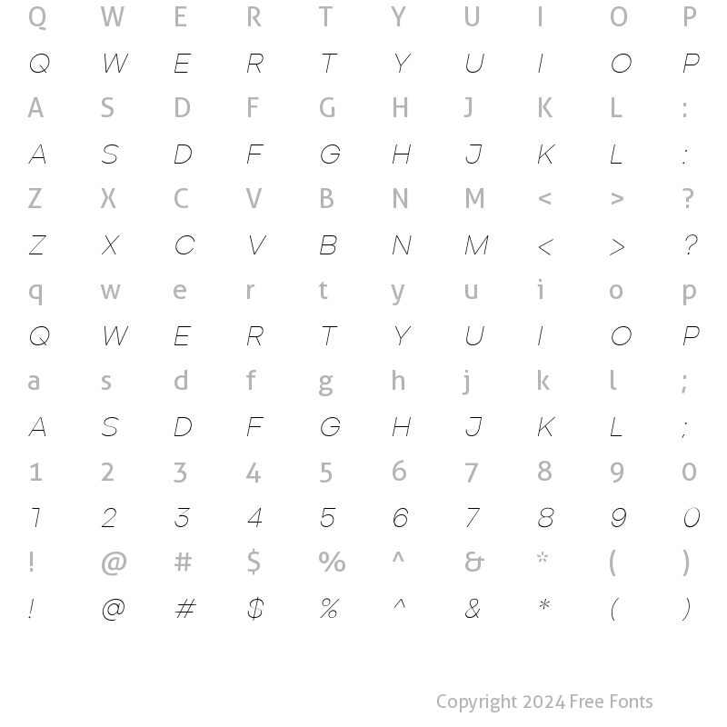 Character Map of ArdelaEdgeX01-ThinItalic Regular