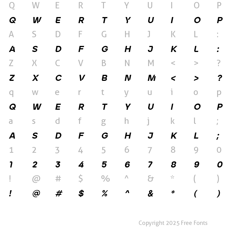 Character Map of ArdelaEdgeX02-BlackItalic Regular