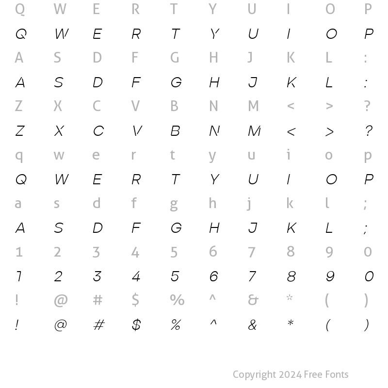 Character Map of ArdelaEdgeX02-LightItalic Regular