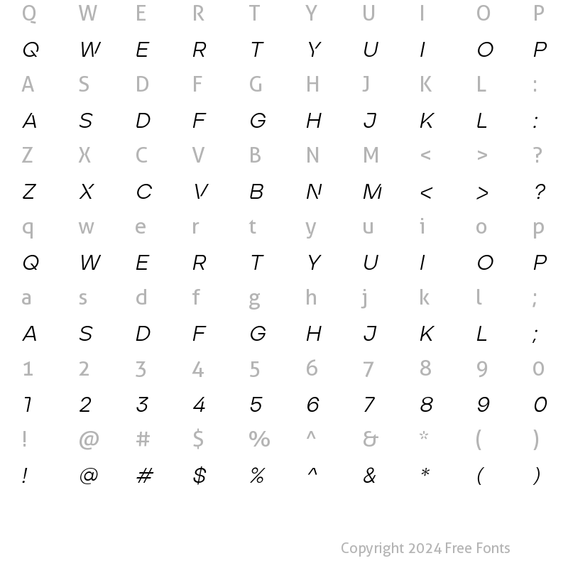 Character Map of ArdelaEdgeX02-RegularItalic Regular