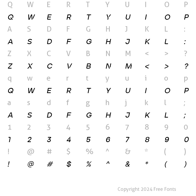 Character Map of ArdelaEdgeX02-SemiBoldItalic Regular