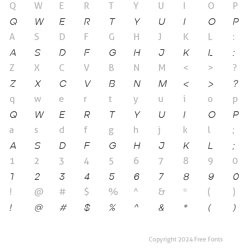 Character Map of ArdelaEdgeX03-LightItalic Regular