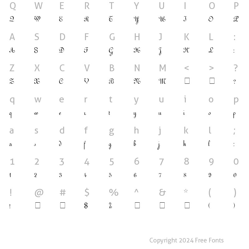 Character Map of Ardesc Script SSi Regular