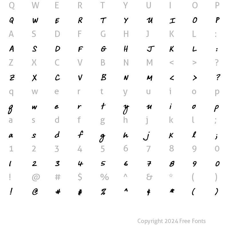 Character Map of ArdleysHand Bold Italic