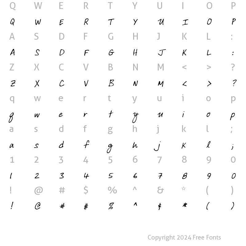 Character Map of ArdleysHand Italic