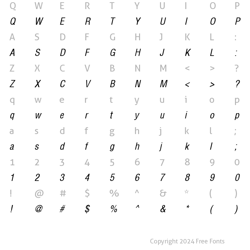 Character Map of ArenaCondensed Italic