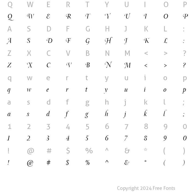 Character Map of ArepoItalicSwash Regular