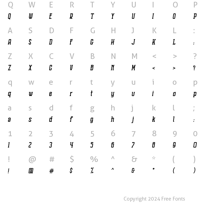 Character Map of ares Italic