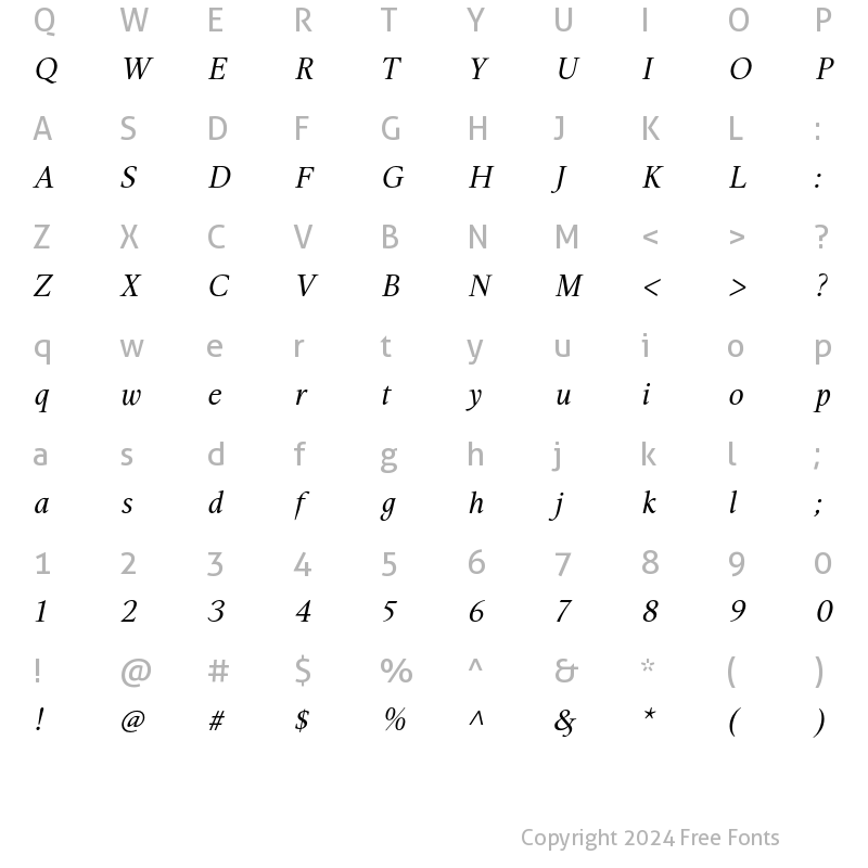 Character Map of Aretino Italic