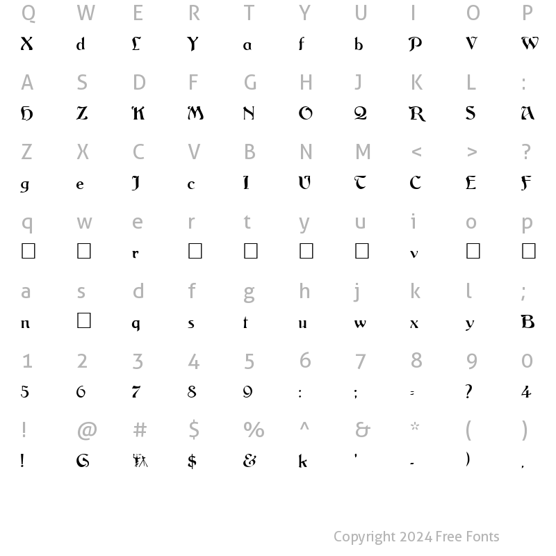 Character Map of ArgosANouveau Regular