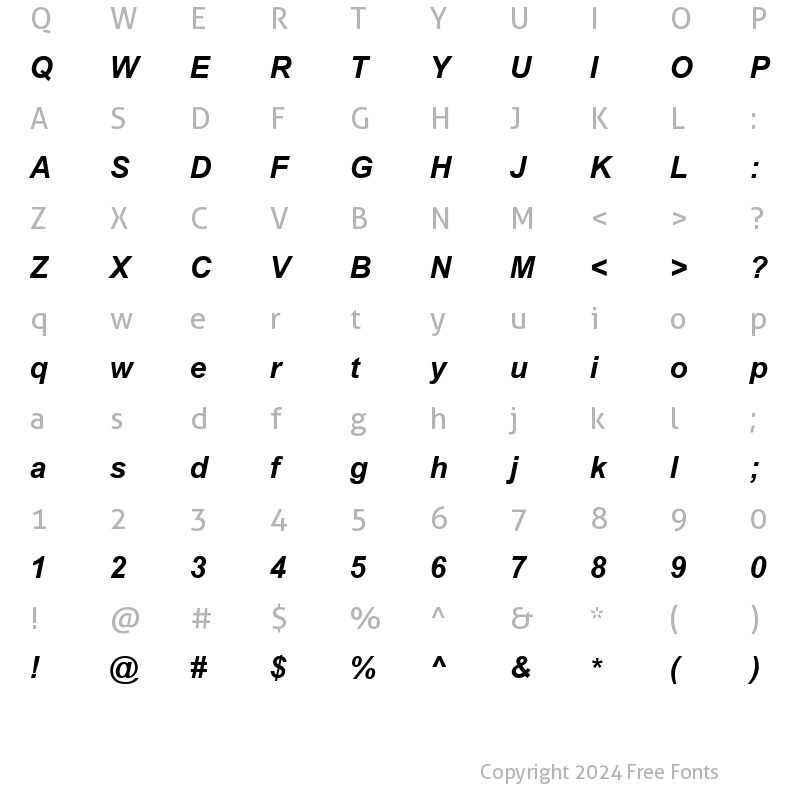 Character Map of Arial Cyr Bold Italic