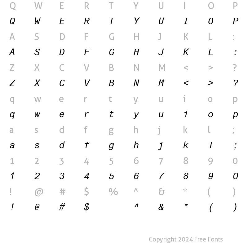 Character Map of Arial Monospaced MT Italic