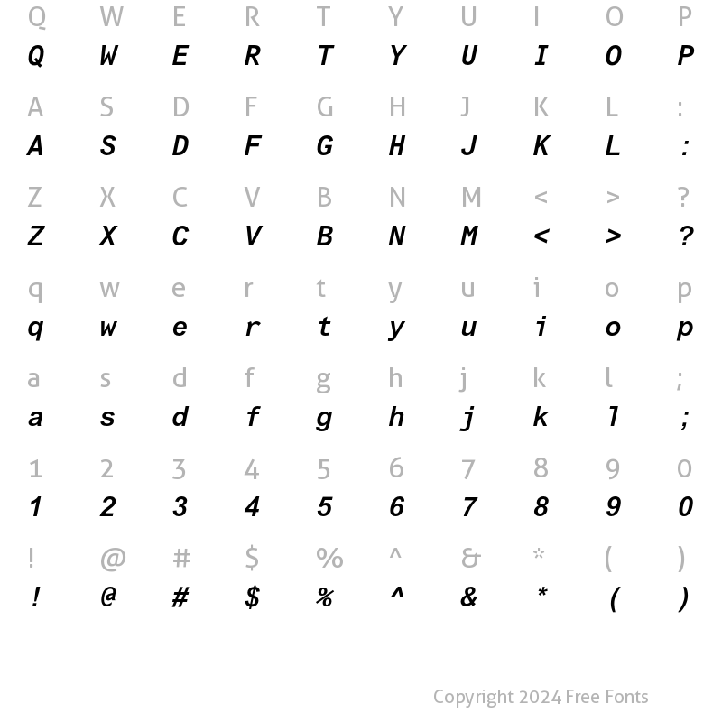 Character Map of Arial Monospaced MT Std Bold Obl