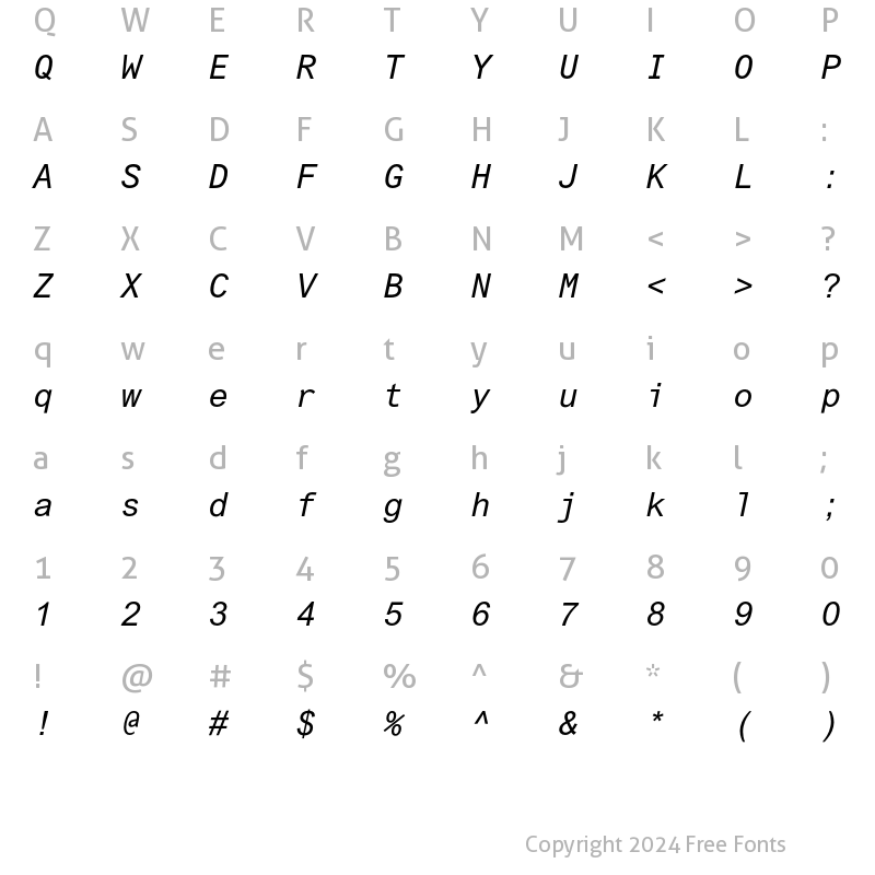 Character Map of Arial Monospaced MT Std Oblique