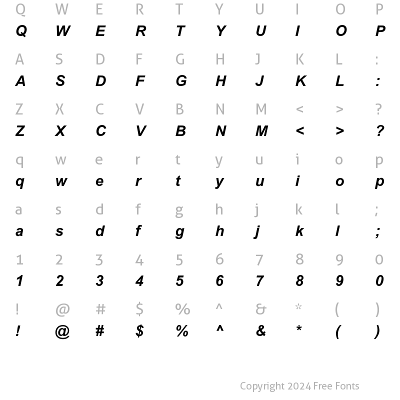 Character Map of Arial MT Std Bold Italic