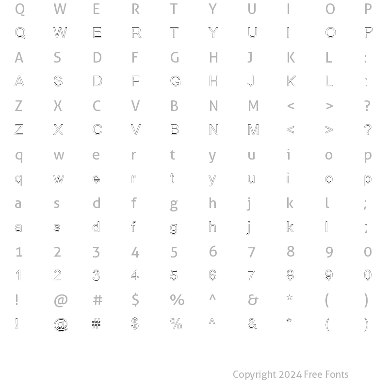 Character Map of Arialic Hollow Regular