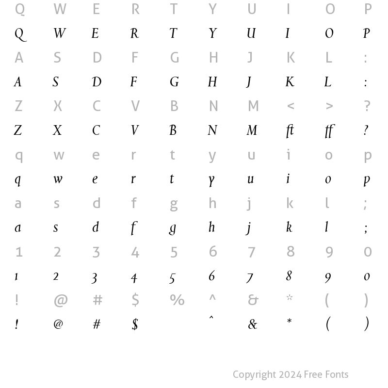 Character Map of Aries Italic