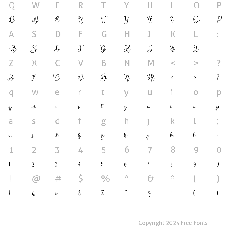 Character Map of Arilyam Script Regular