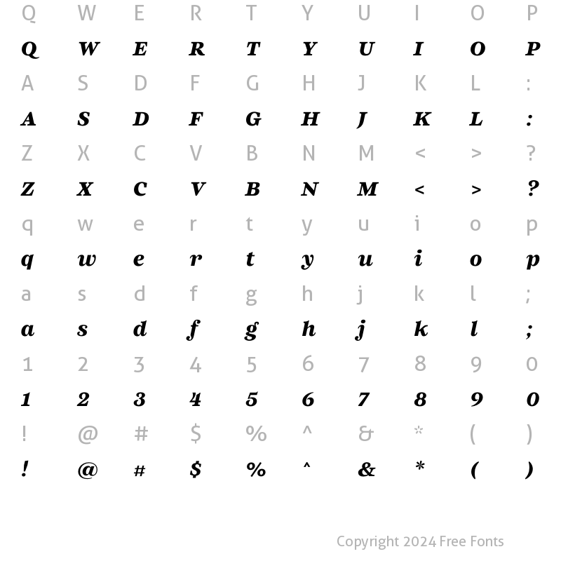 Character Map of Arise Bold Italic