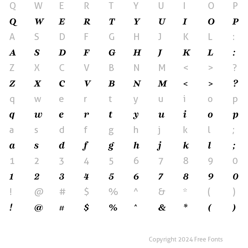 Character Map of Arise SemiBold Italic