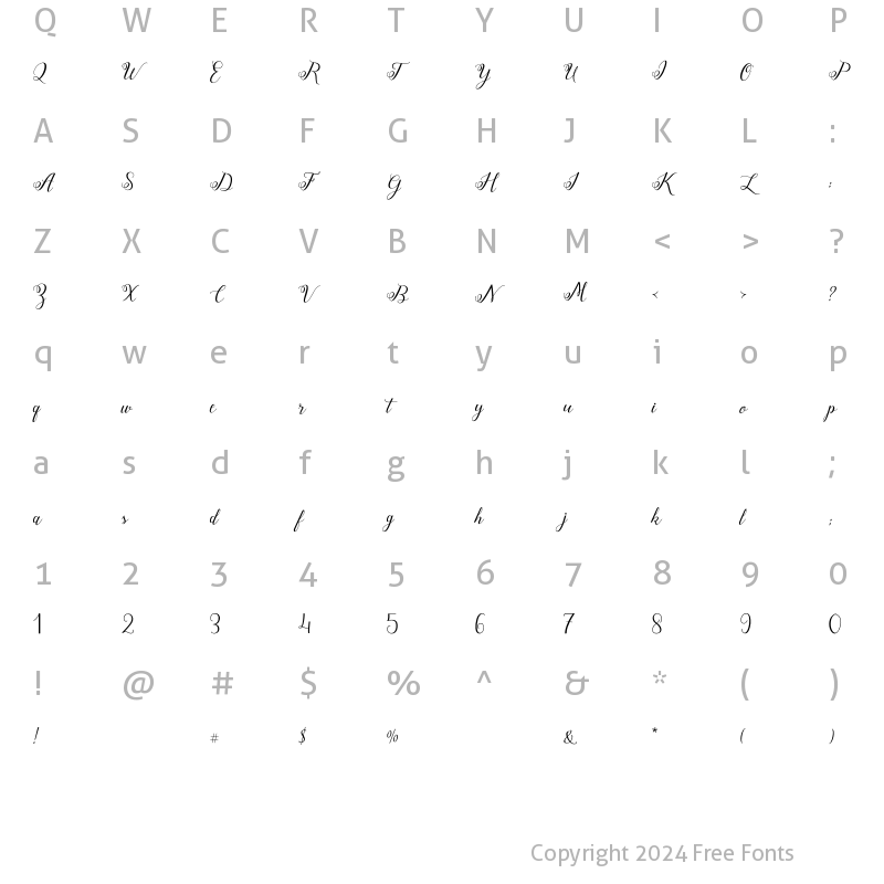 Character Map of arminia script