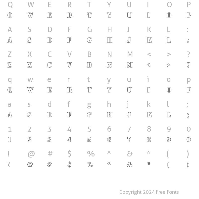 Character Map of Army Hollow Condensed Regular