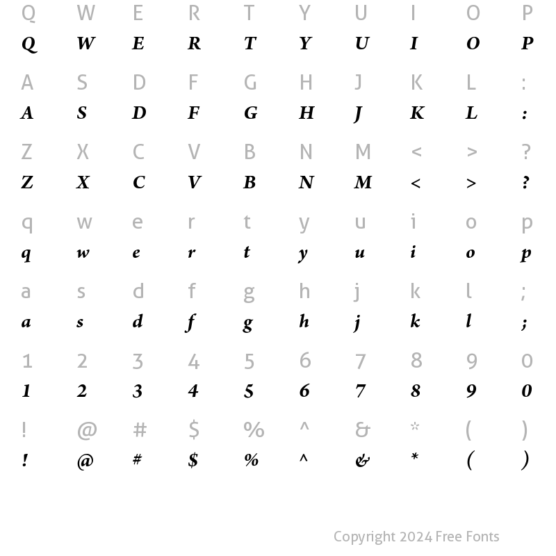 Character Map of Arno Pro Bold Italic