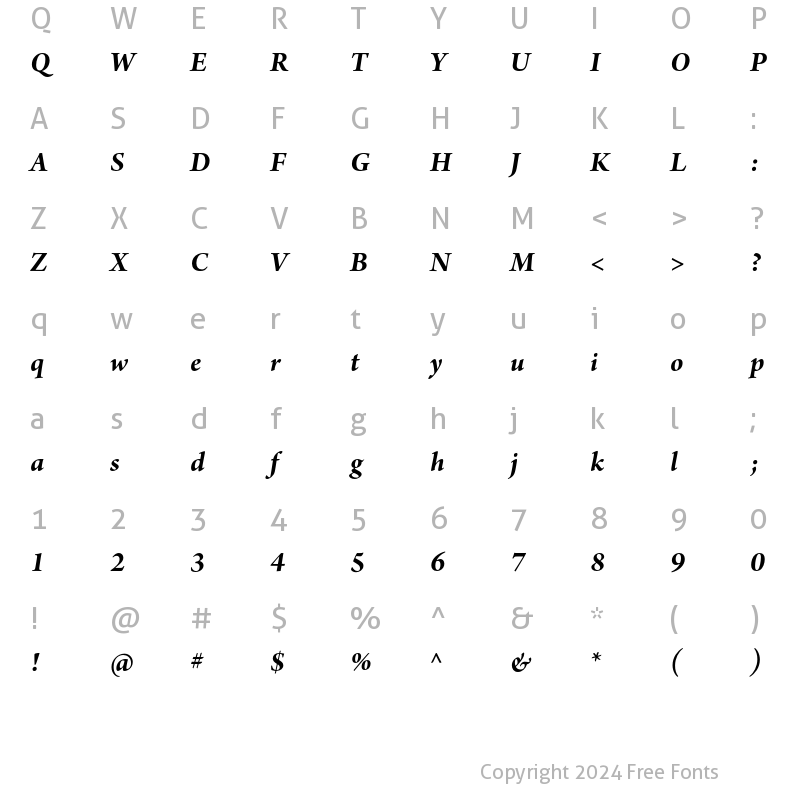 Character Map of Arno Pro Bold Italic Subhead