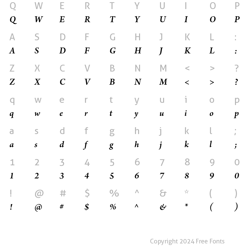 Character Map of Arno Pro Semibold Italic