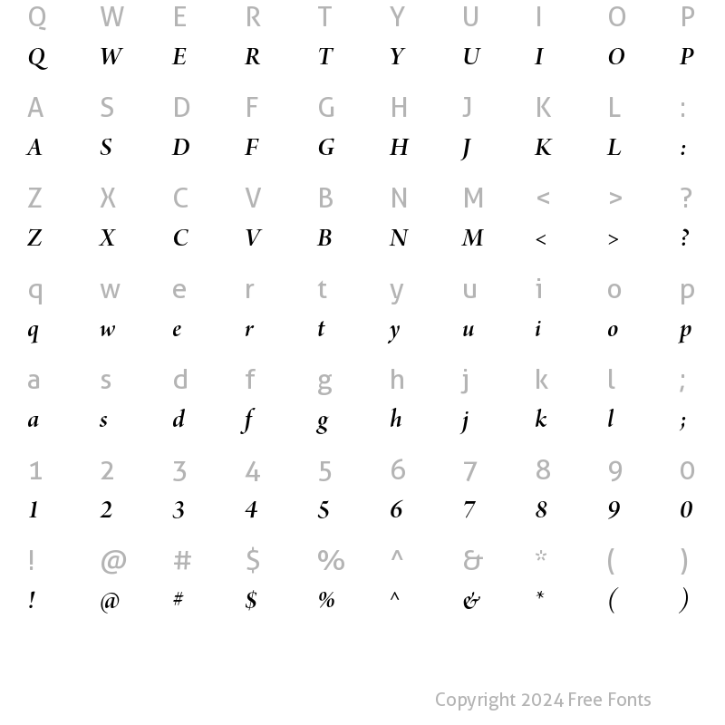 Character Map of Arno Pro Semibold Italic Display