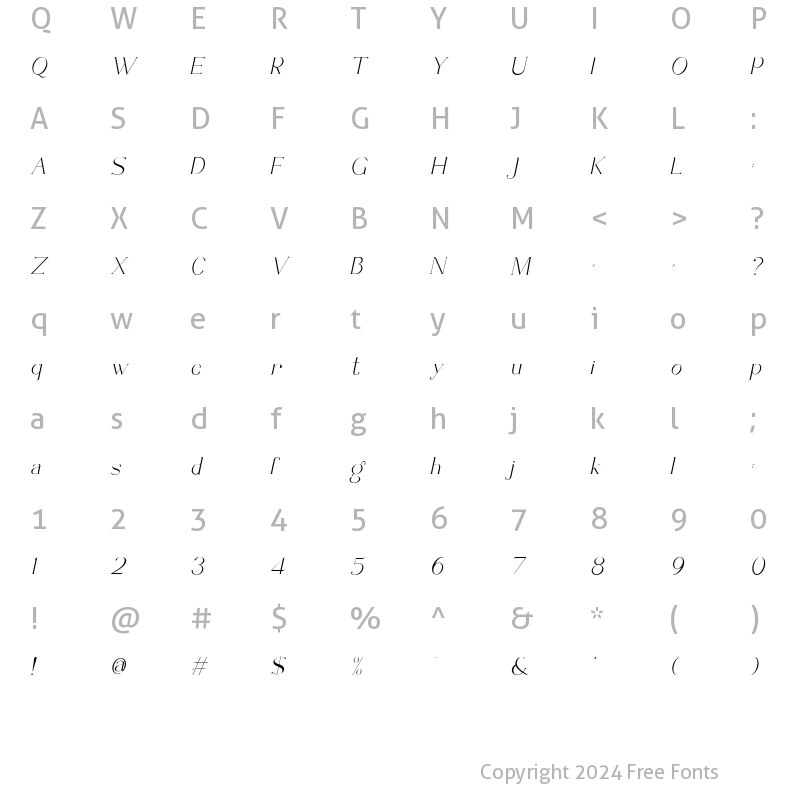 Character Map of Arpegio Italic