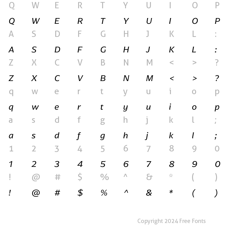 Character Map of Arpona Regular Italic