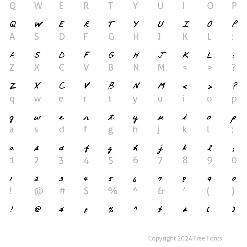 Character Map of ArronsHand Bold Italic