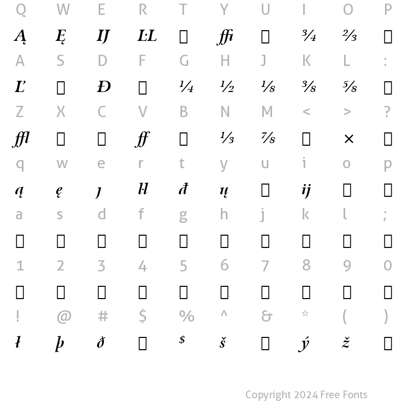 Character Map of Arrus Ext BT Bold Italic Extension