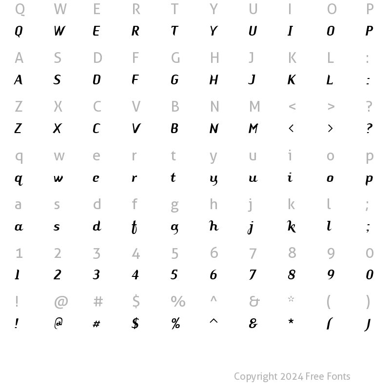 Character Map of ARSTemper ScriptBold