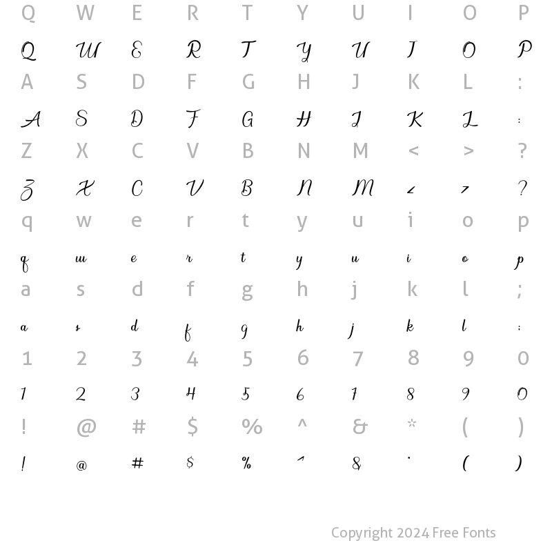 Character Map of Arsylia Script Regular