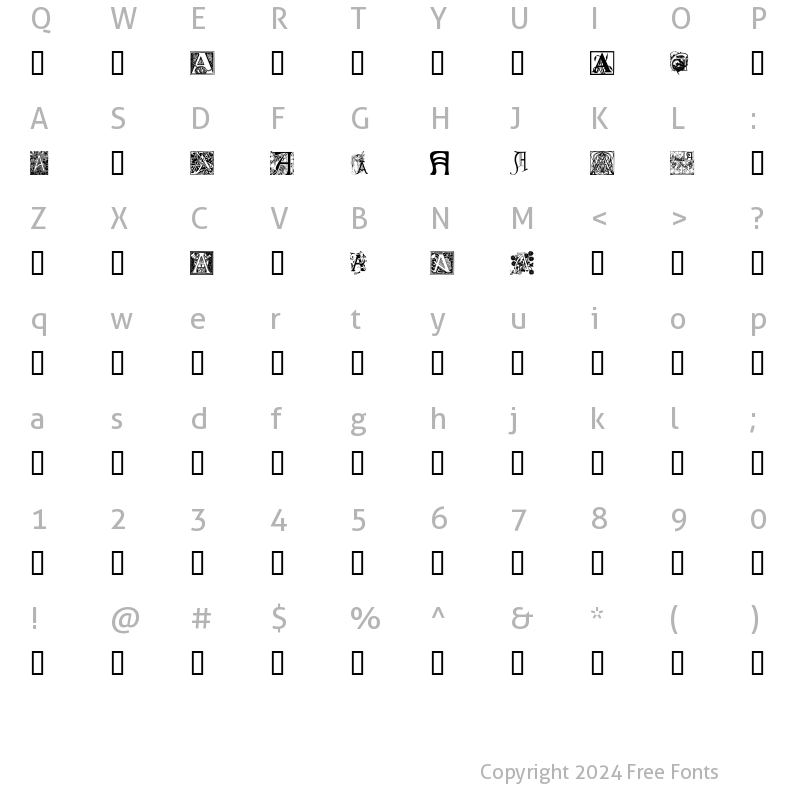 Character Map of Art Nouveau Initials A Regular