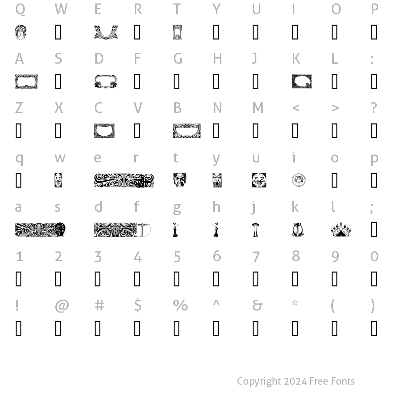 Character Map of Art Noveau Headers Regular