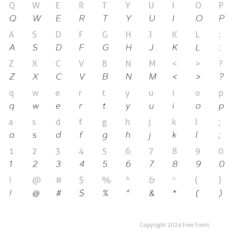 Character Map of ArtegraSoft-ExtraLightItalic Regular