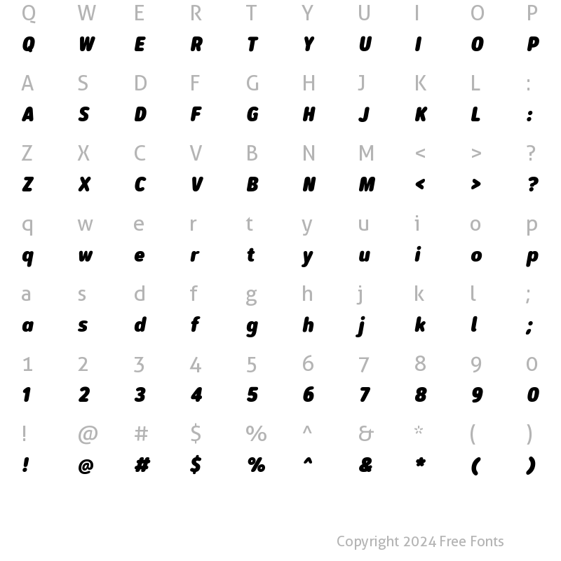 Character Map of ArtegraSoftCn-BlackItalic Condensed